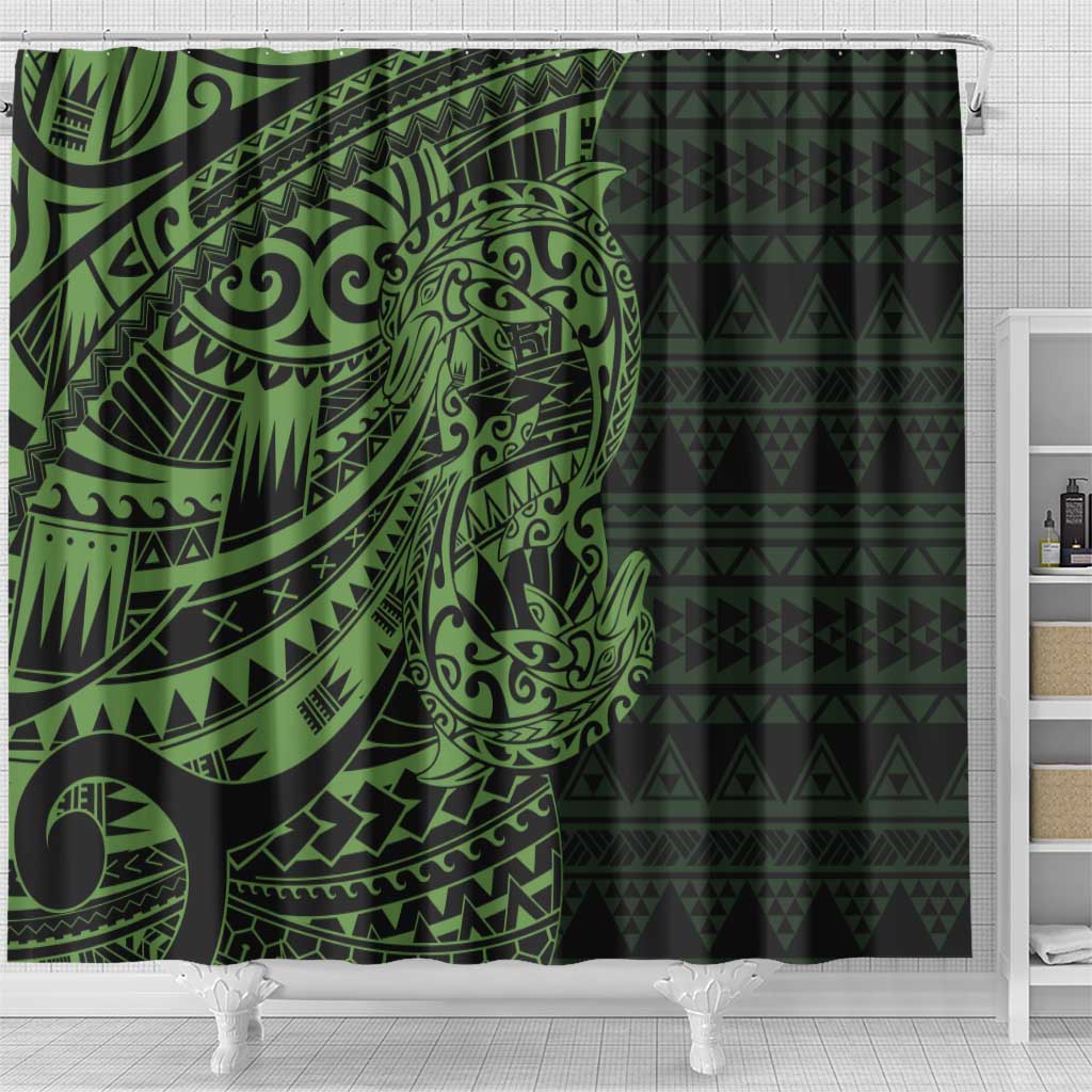 Green Couple Dolphins Maori Polynesian Style Shower Curtain LT9 - Polynesian Pride