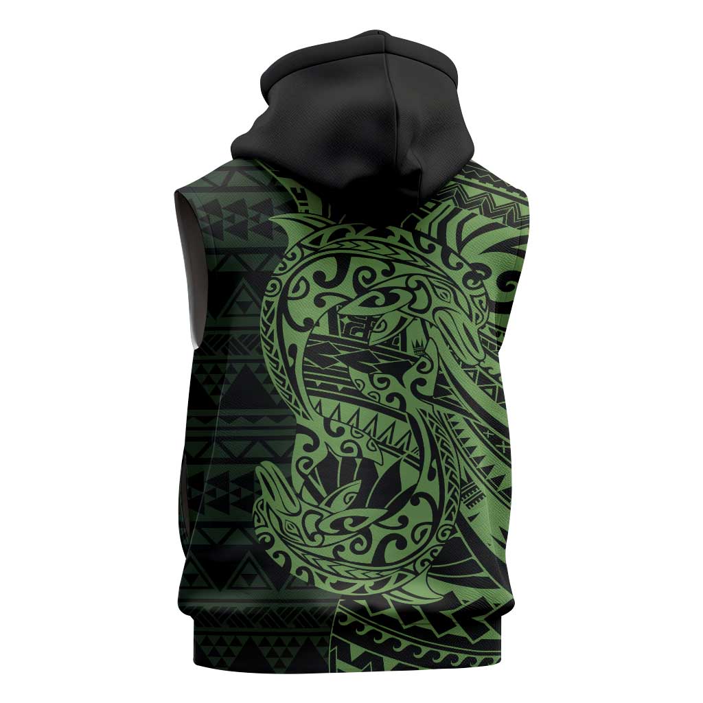 Green Couple Dolphins Maori Polynesian Style Sleeveless Hoodie LT9 - Polynesian Pride