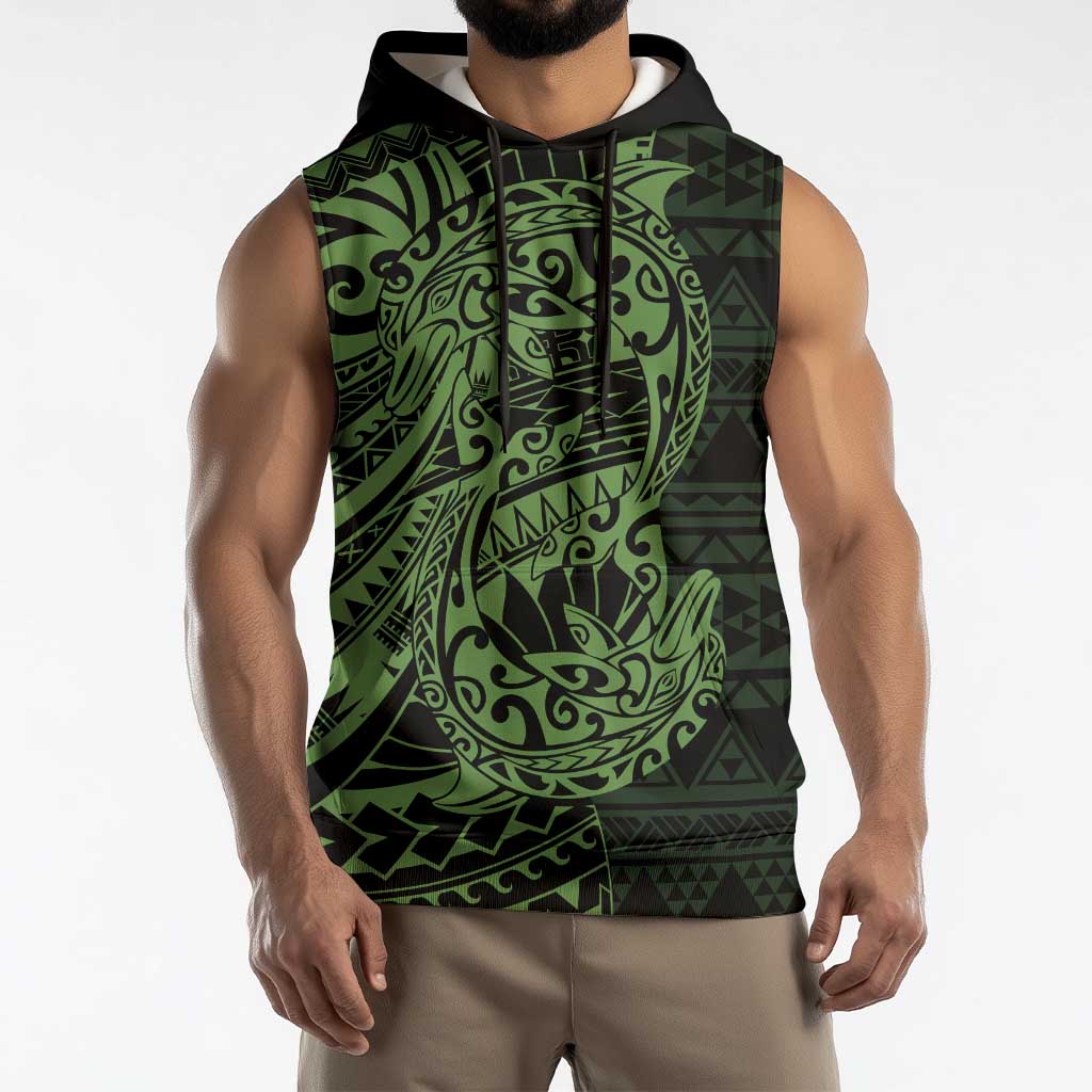 Green Couple Dolphins Maori Polynesian Style Sleeveless Hoodie LT9 - Polynesian Pride