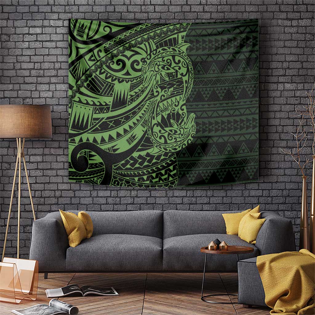 Green Couple Dolphins Maori Polynesian Style Tapestry LT9 Green - Polynesian Pride