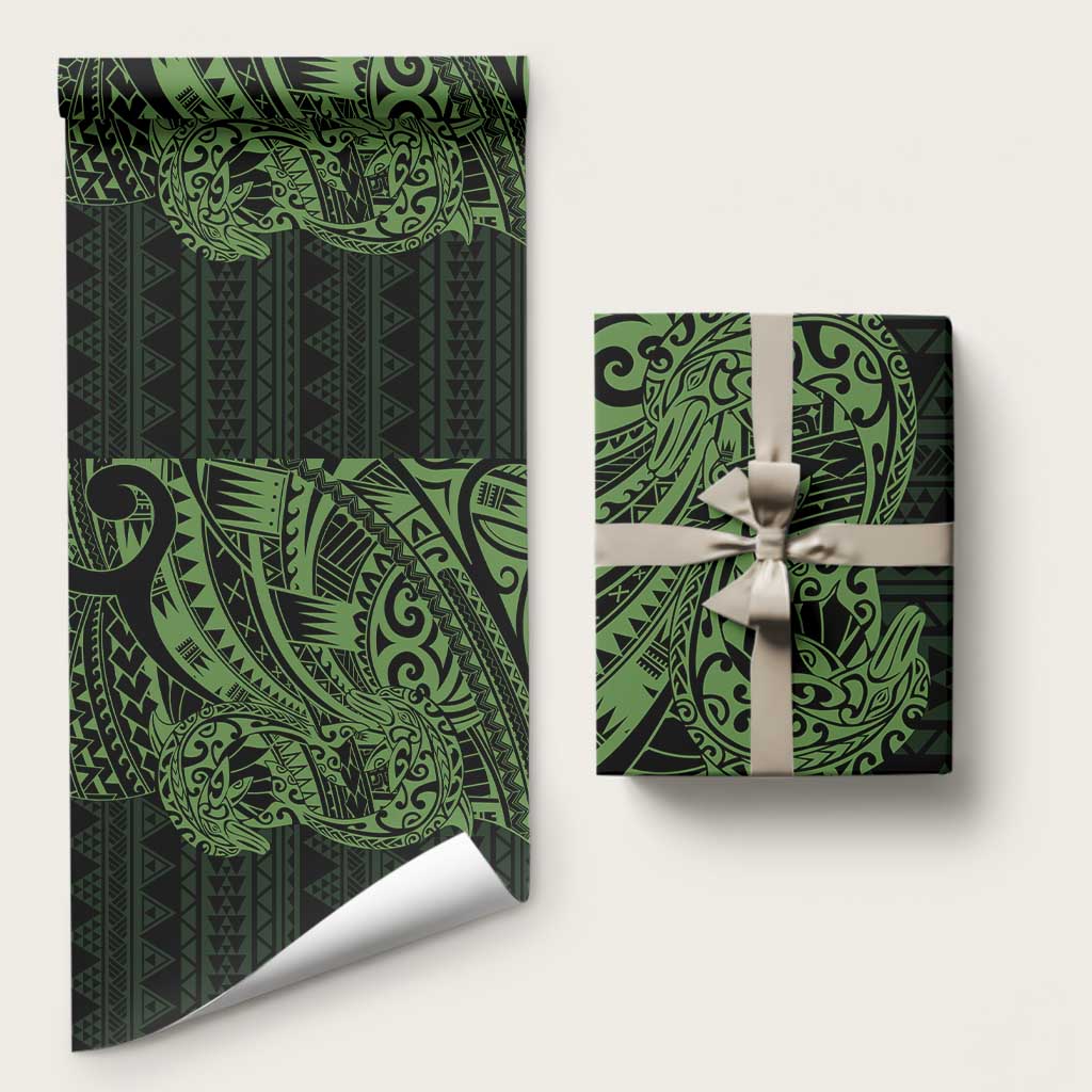 Green Couple Dolphins Maori Polynesian Style Wrapping Paper LT9 58" × 23" Green - Polynesian Pride
