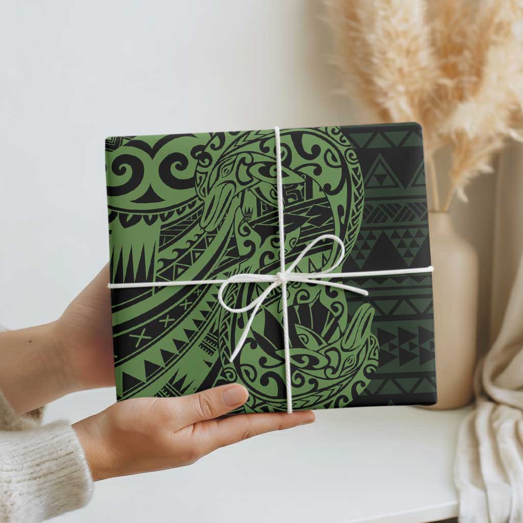 Green Couple Dolphins Maori Polynesian Style Wrapping Paper LT9 - Polynesian Pride