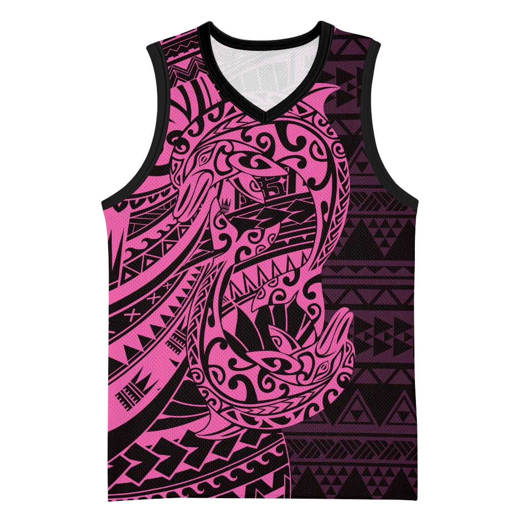 Pink Couple Dolphins Maori Polynesian Style Basketball Jersey LT9 Unisex Pink - Polynesian Pride