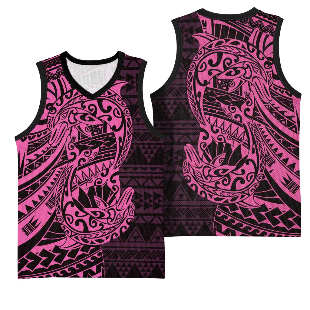 Pink Couple Dolphins Maori Polynesian Style Basketball Jersey LT9 - Polynesian Pride