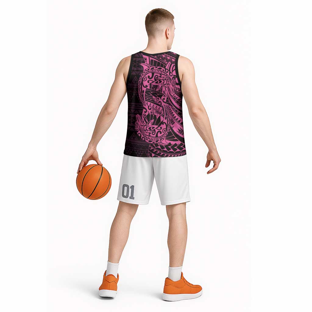 Pink Couple Dolphins Maori Polynesian Style Basketball Jersey LT9 - Polynesian Pride