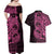 Pink Couple Dolphins Maori Polynesian Style Couples Matching Off Shoulder Maxi Dress and Hawaiian Shirt