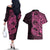 Pink Couple Dolphins Maori Polynesian Style Couples Matching Off The Shoulder Long Sleeve Dress and Hawaiian Shirt