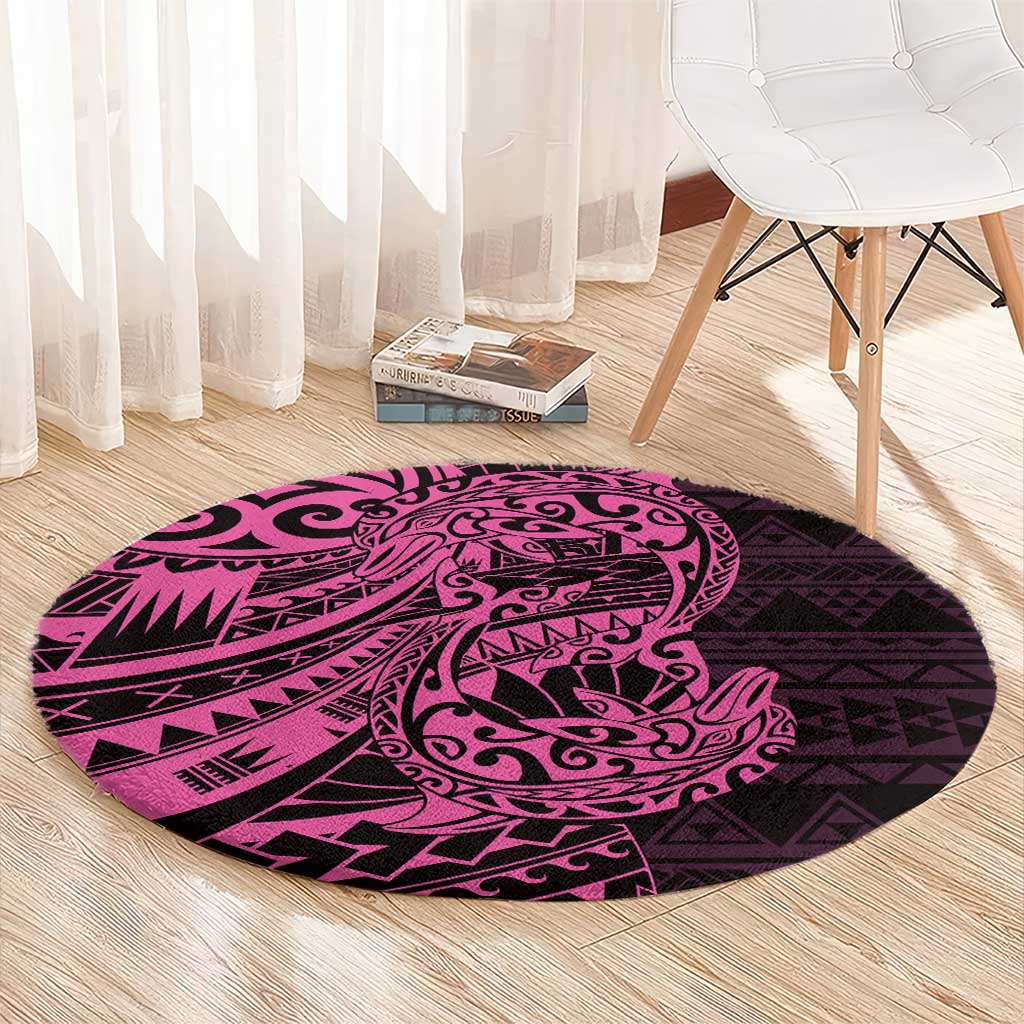 Pink Couple Dolphins Maori Polynesian Style Round Carpet LT9 - Polynesian Pride