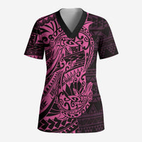 Pink Couple Dolphins Maori Polynesian Style Scrub Top LT9 Adult Pink - Polynesian Pride