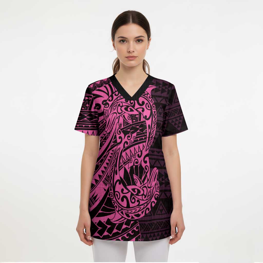 Pink Couple Dolphins Maori Polynesian Style Scrub Top LT9 - Polynesian Pride