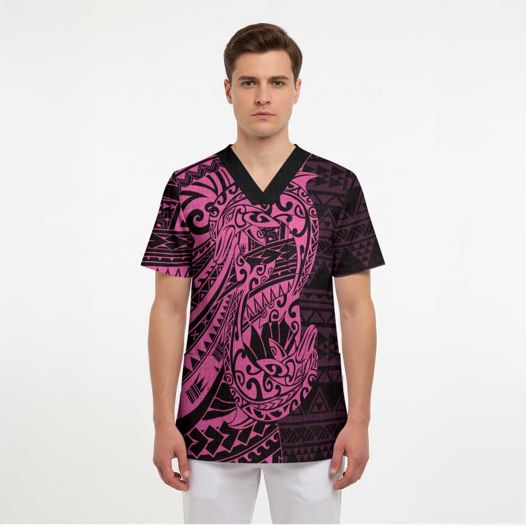 Pink Couple Dolphins Maori Polynesian Style Scrub Top LT9 - Polynesian Pride