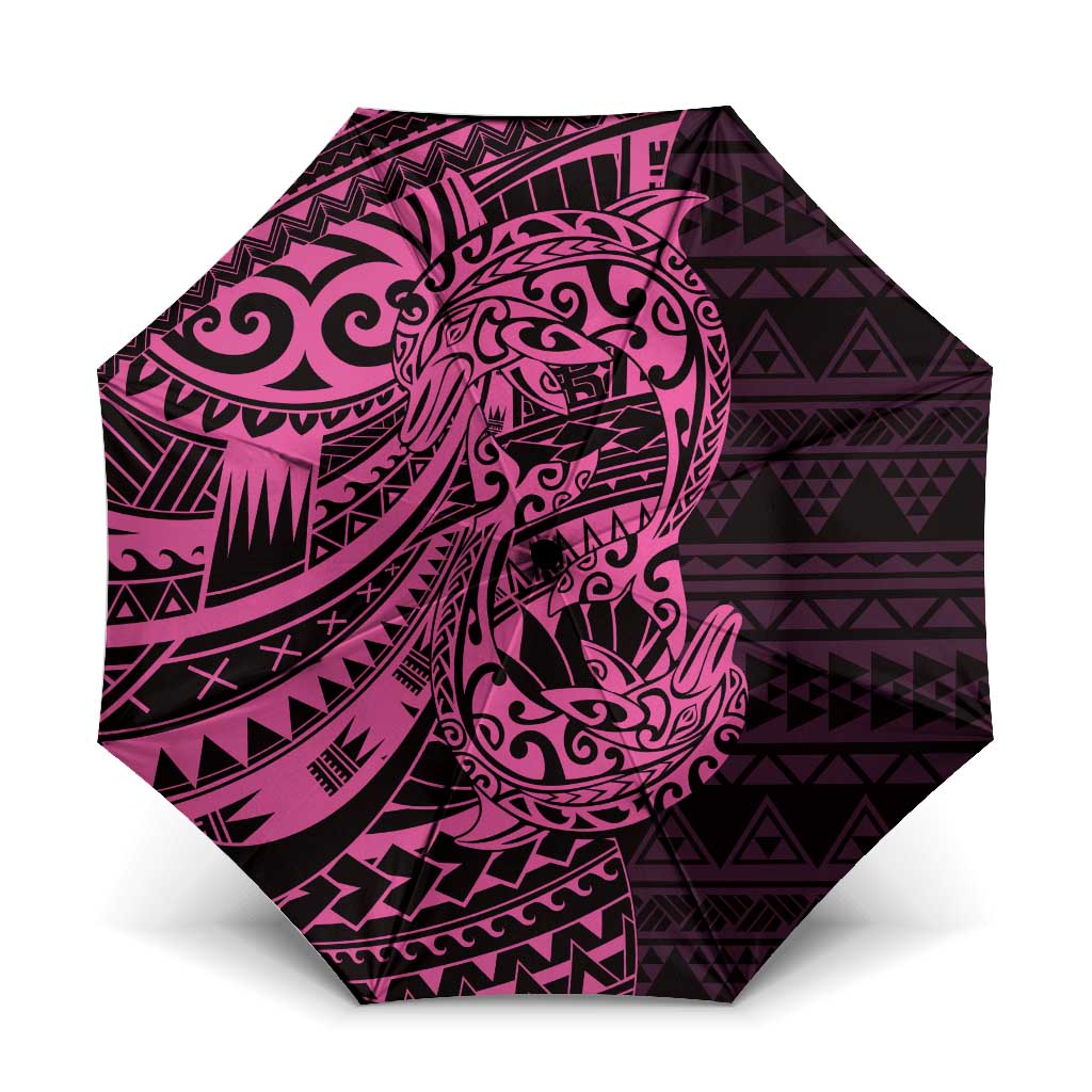 Pink Couple Dolphins Maori Polynesian Style Umbrella LT9 One Size Folded 11.42 inch Opened Diameter 37.4 inch Pink - Polynesian Pride
