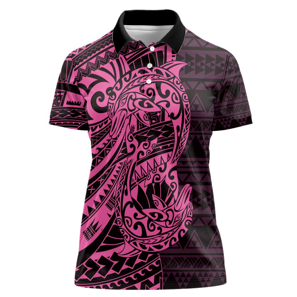 Pink Couple Dolphins Maori Polynesian Style Women Polo Shirt LT9 Female Pink - Polynesian Pride