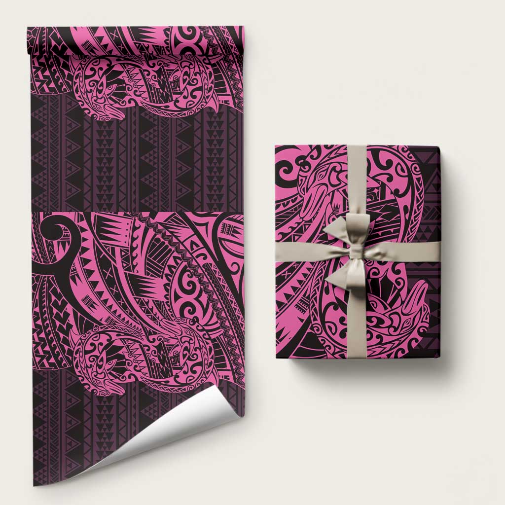 Pink Couple Dolphins Maori Polynesian Style Wrapping Paper LT9 58" × 23" Pink - Polynesian Pride
