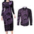 Purple Couple Dolphins Maori Polynesian Style Couples Matching Long Sleeve Bodycon Dress and Long Sleeve Button Shirt