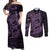 Purple Couple Dolphins Maori Polynesian Style Couples Matching Off Shoulder Maxi Dress and Long Sleeve Button Shirt