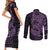 Purple Couple Dolphins Maori Polynesian Style Couples Matching Short Sleeve Bodycon Dress and Long Sleeve Button Shirt