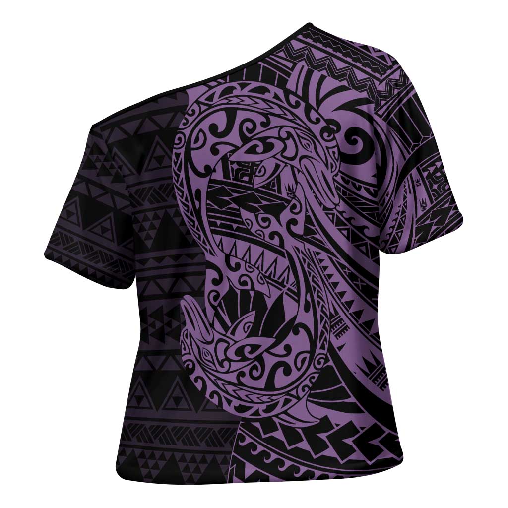 Purple Couple Dolphins Maori Polynesian Style Cross Shoulder Shirt LT9 - Polynesian Pride
