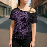 Purple Couple Dolphins Maori Polynesian Style Cross Shoulder Shirt LT9 - Polynesian Pride
