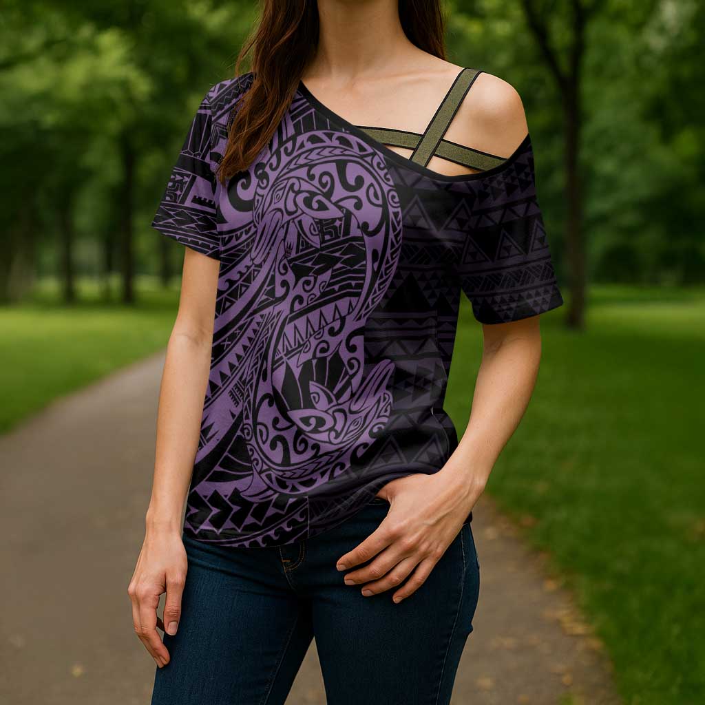 Purple Couple Dolphins Maori Polynesian Style Cross Shoulder Shirt LT9 - Polynesian Pride