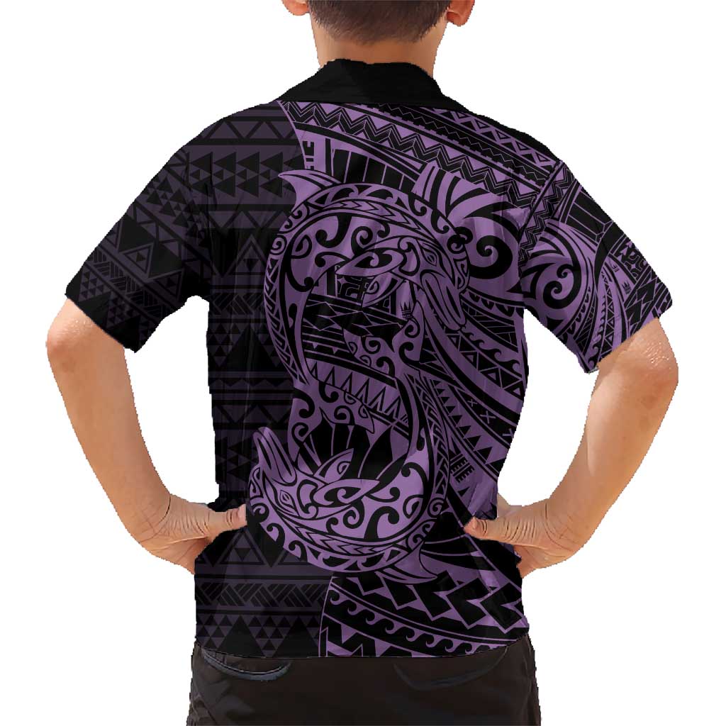 Purple Couple Dolphins Maori Polynesian Style Kid Hawaiian Shirt LT9 - Polynesian Pride