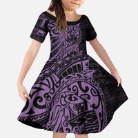 Purple Couple Dolphins Maori Polynesian Style Kid Short Sleeve Dress LT9 KID Purple - Polynesian Pride