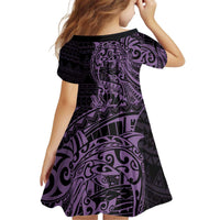 Purple Couple Dolphins Maori Polynesian Style Kid Short Sleeve Dress LT9 - Polynesian Pride