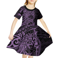 Purple Couple Dolphins Maori Polynesian Style Kid Short Sleeve Dress LT9 - Polynesian Pride