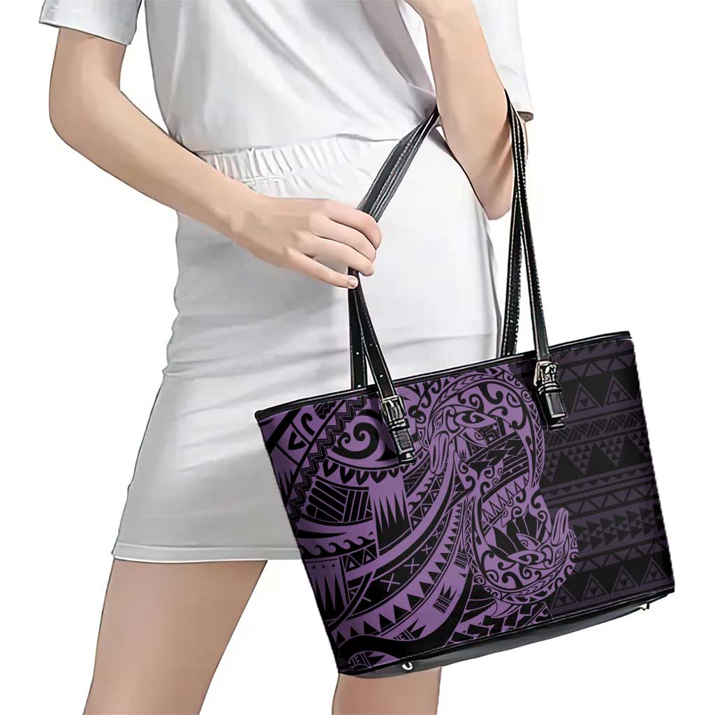 Purple Couple Dolphins Maori Polynesian Style Leather Tote Bag LT9 - Polynesian Pride