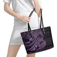 Purple Couple Dolphins Maori Polynesian Style Leather Tote Bag LT9 - Polynesian Pride