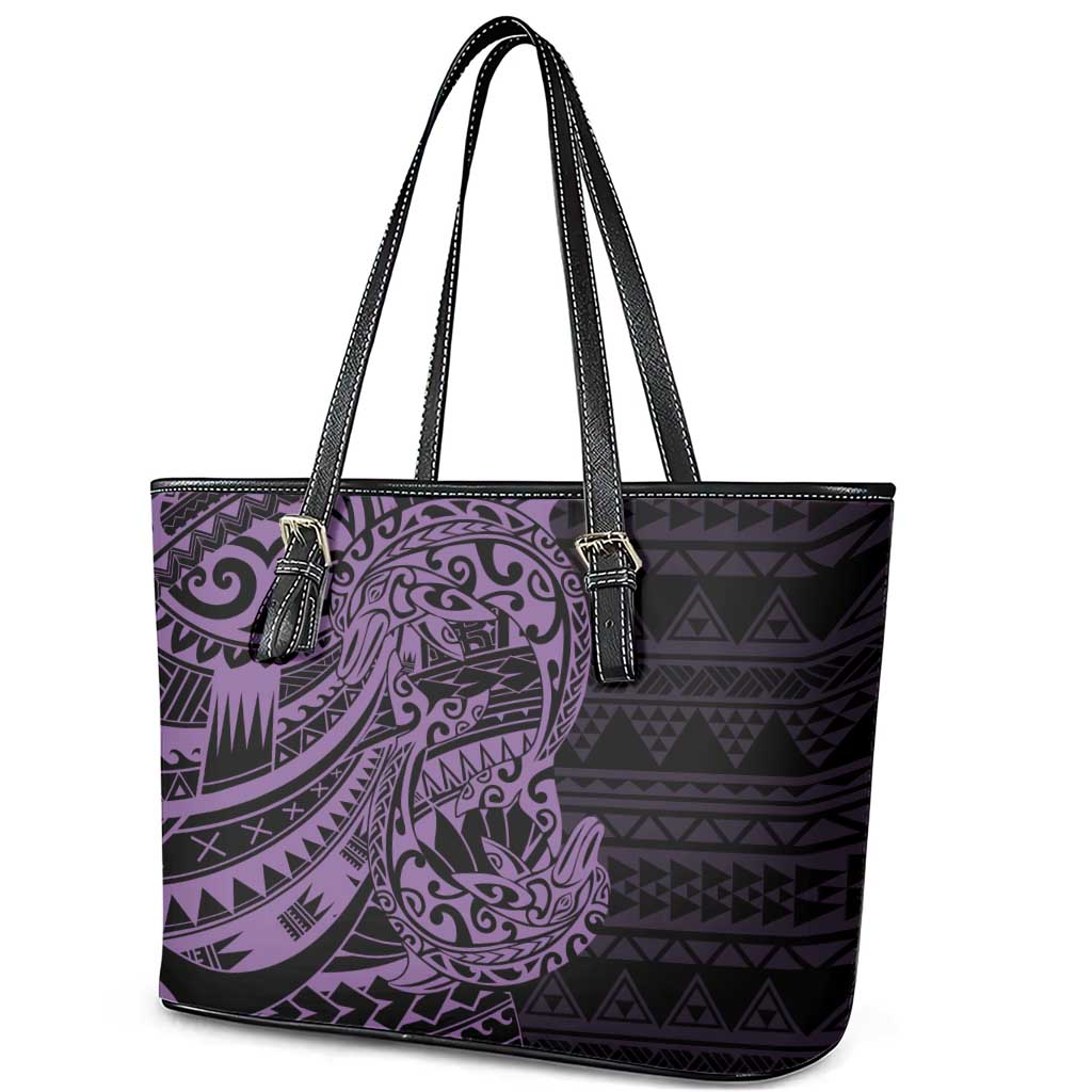 Purple Couple Dolphins Maori Polynesian Style Leather Tote Bag LT9 - Polynesian Pride