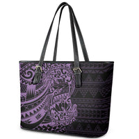 Purple Couple Dolphins Maori Polynesian Style Leather Tote Bag LT9 - Polynesian Pride