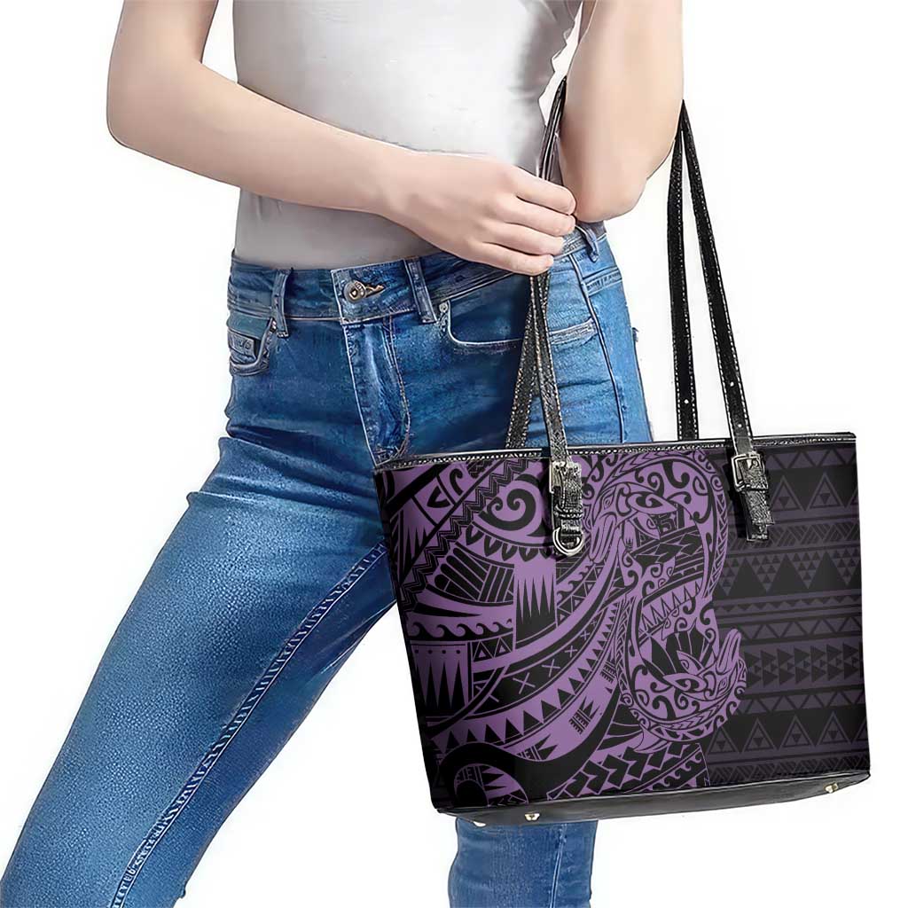 Purple Couple Dolphins Maori Polynesian Style Leather Tote Bag LT9 - Polynesian Pride