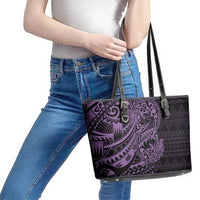 Purple Couple Dolphins Maori Polynesian Style Leather Tote Bag LT9 - Polynesian Pride