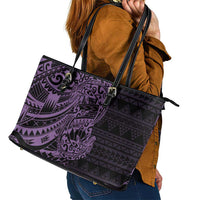 Purple Couple Dolphins Maori Polynesian Style Leather Tote Bag LT9 - Polynesian Pride