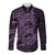 Purple Couple Dolphins Maori Polynesian Style Long Sleeve Button Shirt