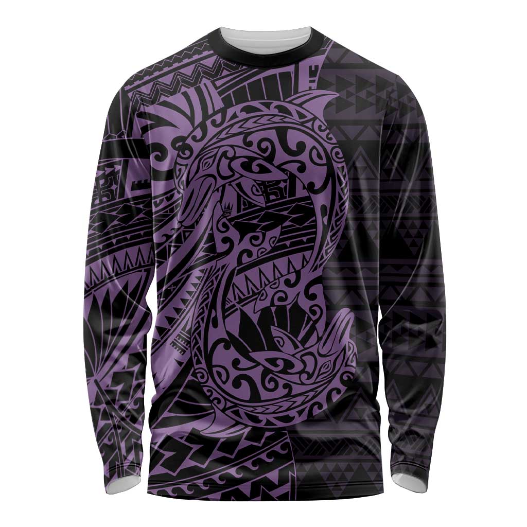 Purple Couple Dolphins Maori Polynesian Style Long Sleeve Shirt LT9 Unisex Purple - Polynesian Pride