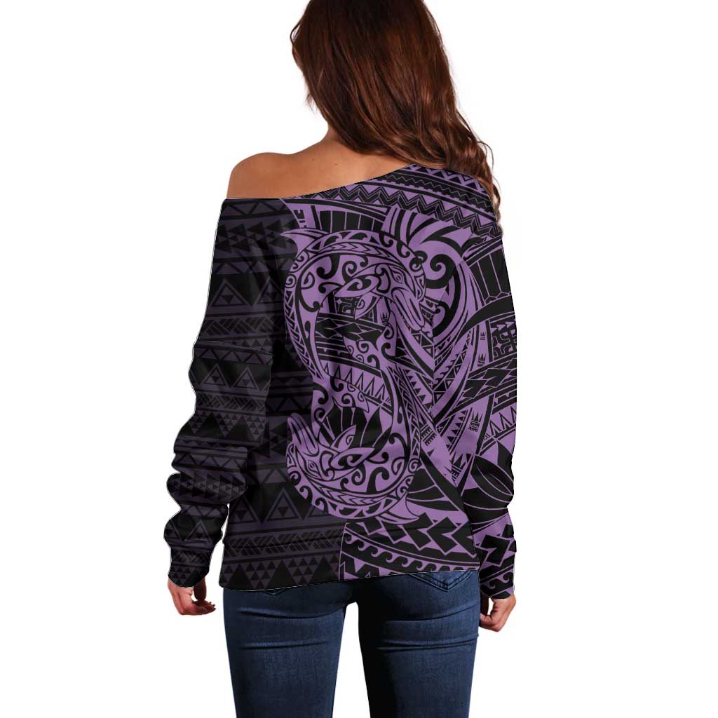 Purple Couple Dolphins Maori Polynesian Style Off Shoulder Sweater LT9 - Polynesian Pride