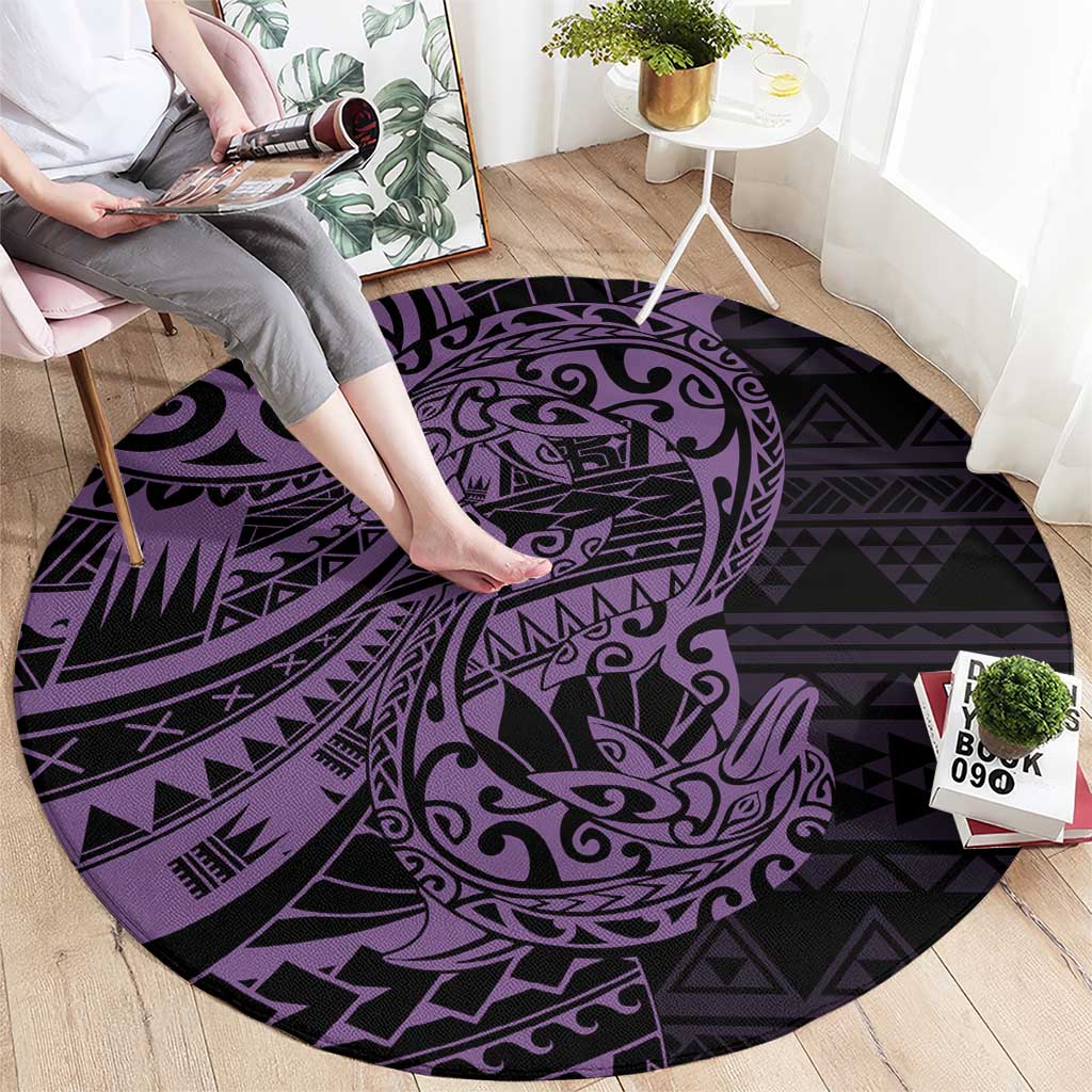 Purple Couple Dolphins Maori Polynesian Style Round Carpet LT9 - Polynesian Pride