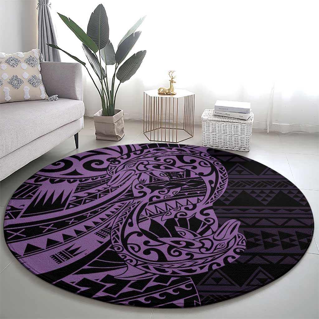 Purple Couple Dolphins Maori Polynesian Style Round Carpet LT9 - Polynesian Pride