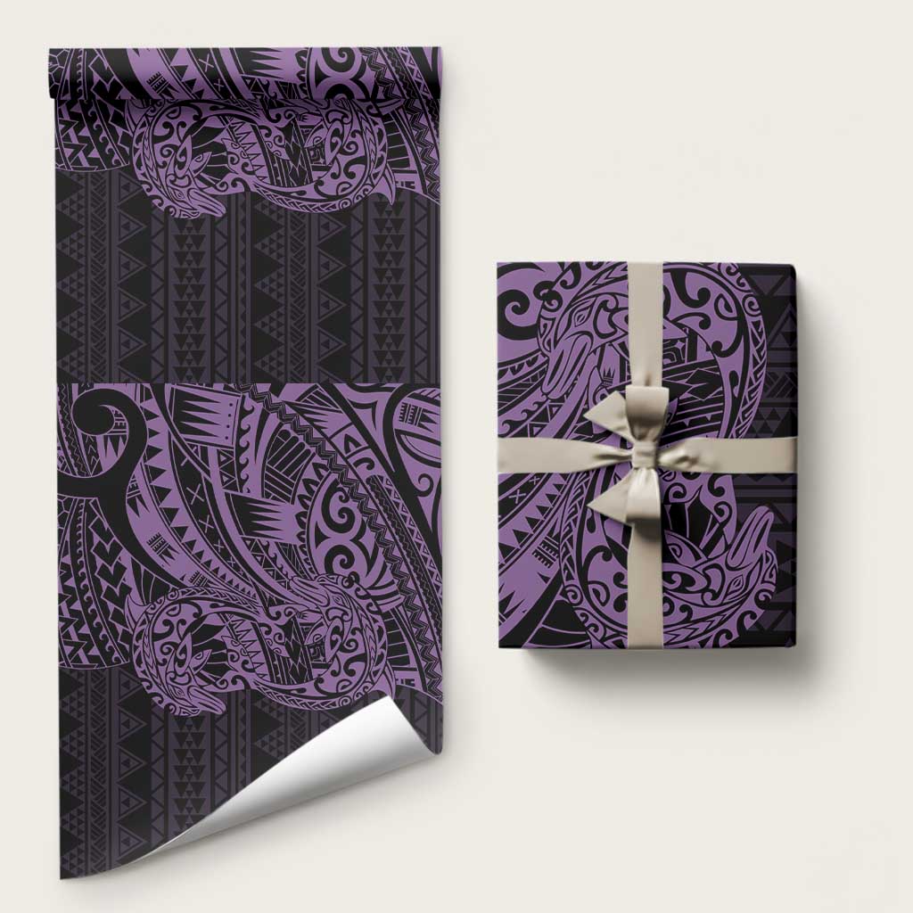 Purple Couple Dolphins Maori Polynesian Style Wrapping Paper LT9 58" × 23" Purple - Polynesian Pride