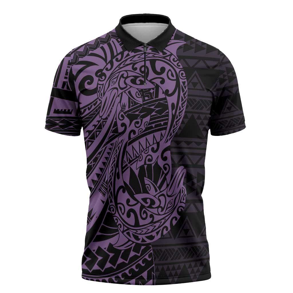 Purple Couple Dolphins Maori Polynesian Style Zipper Polo Shirt LT9 Purple - Polynesian Pride