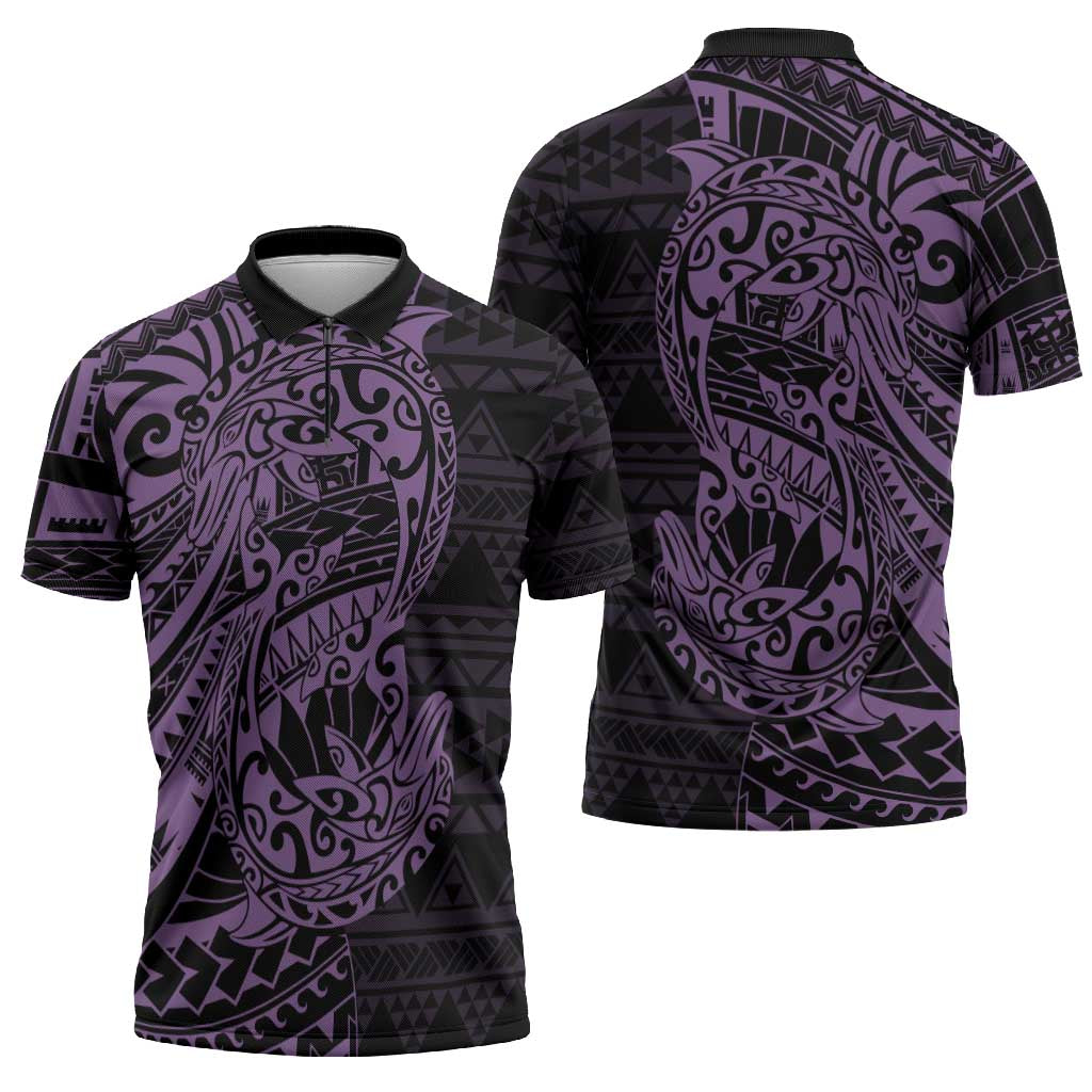 Purple Couple Dolphins Maori Polynesian Style Zipper Polo Shirt LT9 - Polynesian Pride