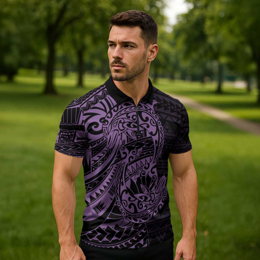 Purple Couple Dolphins Maori Polynesian Style Zipper Polo Shirt LT9 - Polynesian Pride