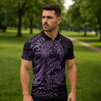 Purple Couple Dolphins Maori Polynesian Style Zipper Polo Shirt LT9 - Polynesian Pride