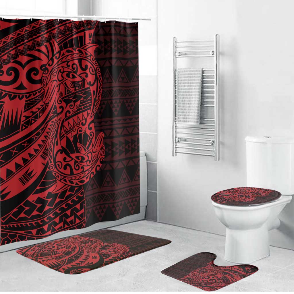 Red Couple Dolphins Maori Polynesian Style Bathroom Set LT9 Bathroom Set (4 pcs) Red - Polynesian Pride