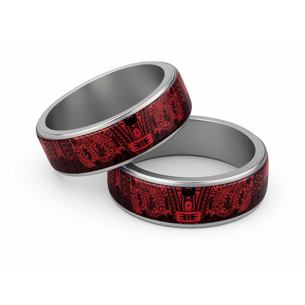 Red Couple Dolphins Maori Polynesian Style Classic Ring LT9 Sliver Red - Polynesian Pride