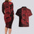 Red Couple Dolphins Maori Polynesian Style Couples Matching Long Sleeve Bodycon Dress and Hawaiian Shirt