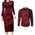 Red Couple Dolphins Maori Polynesian Style Couples Matching Long Sleeve Bodycon Dress and Long Sleeve Button Shirt