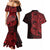 Red Couple Dolphins Maori Polynesian Style Couples Matching Mermaid Dress and Hawaiian Shirt